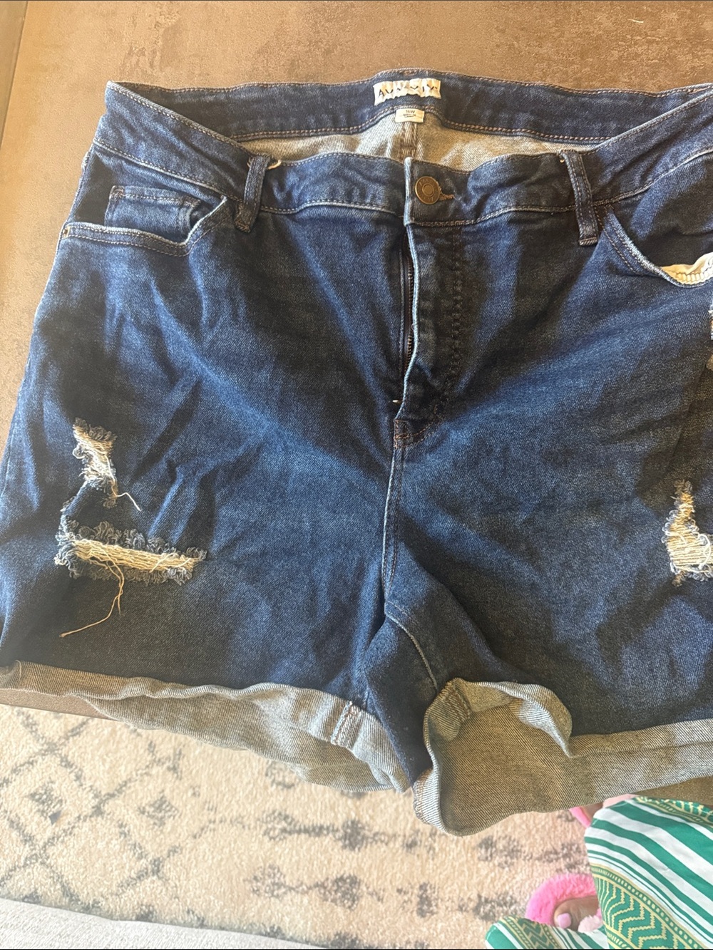 Ava & Viv Dark Blue Distressed Rolled-Hem Jean Shorts